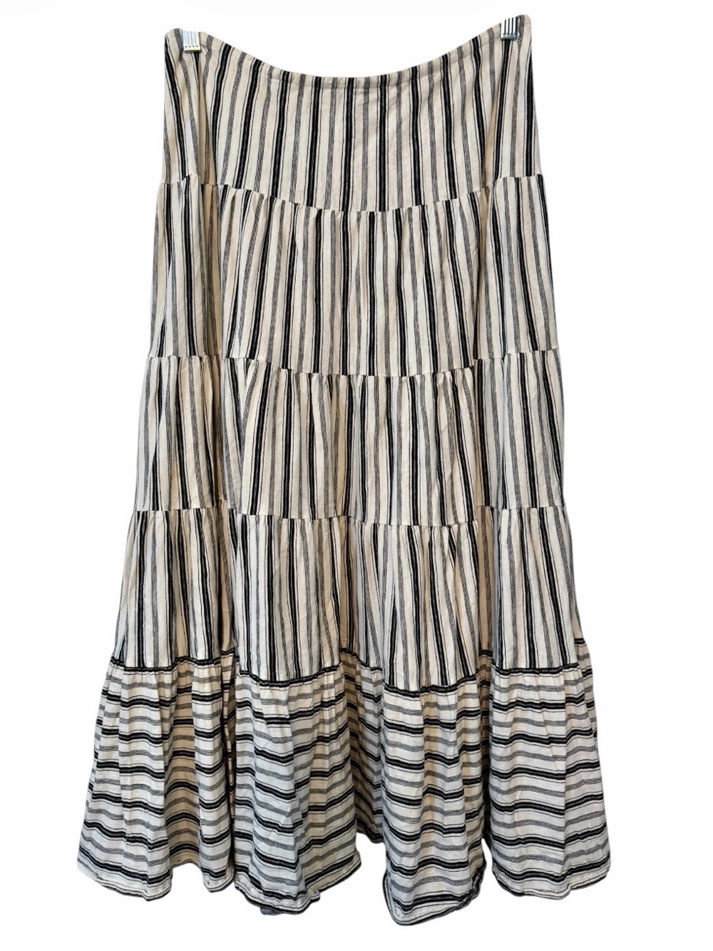 Lauren Ralph Lauren Stripe Tiered Boho Medium Maxi/Midi Skirt Black White Women